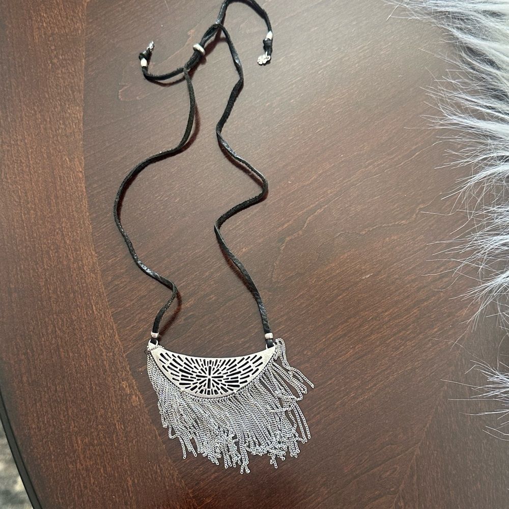 Boho Style Leather Adjustable Strap W/Bold Fringe  Centerpiece